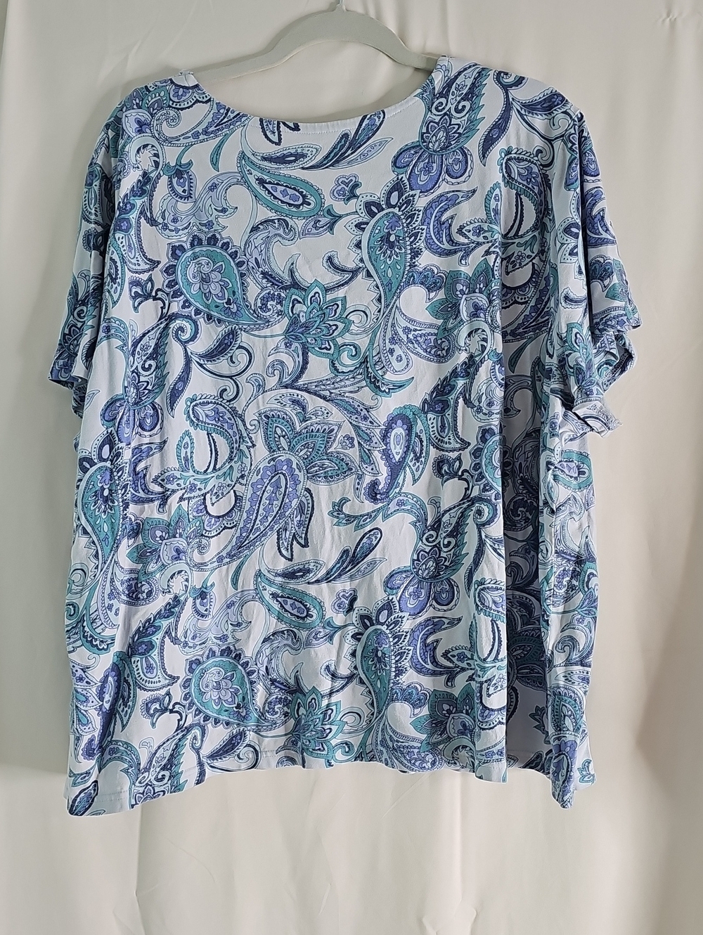 croft & barrow Blue & Aqua Paisley V-Neck Short Sleeve Tunic - Picture 3 of 5